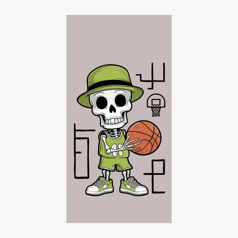 Cartoon Skeleton Basketball Player with Green Hat Character Illustration iPhone Case