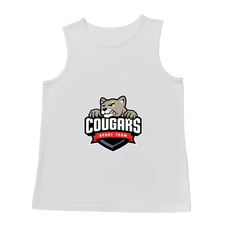 Fierce Cougar Sports Team Logo with Red Banner Male Tank Top