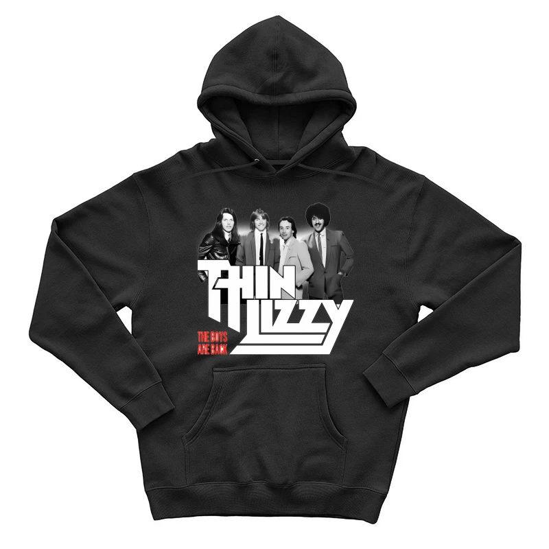 Thin Lizzy "The Boys Are Back" Album Cover - Classic Rock Band Portrait in Black and White Male Pullover Hoodie