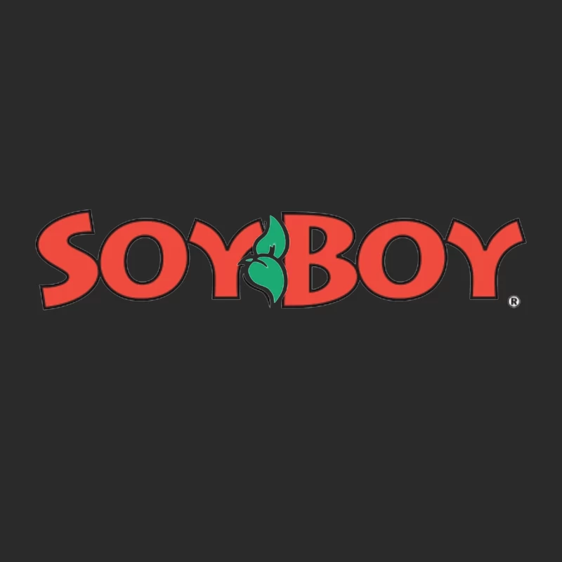 Soyboy Brand Logo with Red Letters and Green Leaf Design Baseball Cap