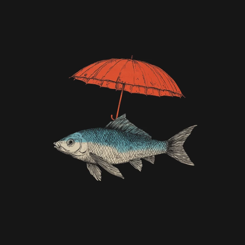 Whimsical Illustration of Fish Under Red Umbrella Male Long Sleeve T-Shirt
