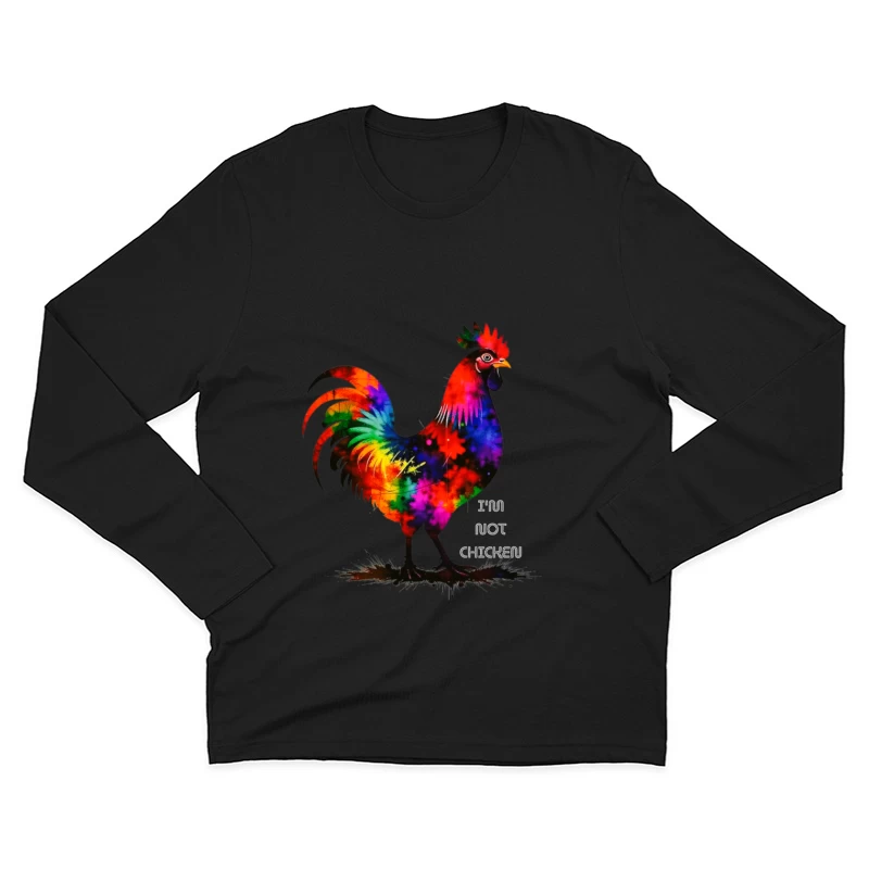 Rainbow Watercolor Rooster with Text Male Long Sleeve T-Shirt