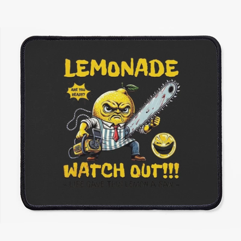 Angry Cartoon Lemon with Chainsaw: "Life Gave This Lemon a Saw" Mouse Pad