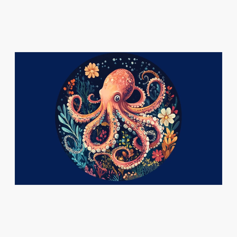 Vibrant Octopus in Underwater Floral Scene Travel Mug