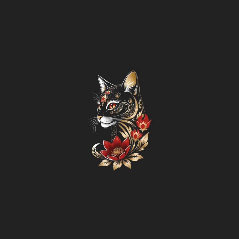 Decorative Black Cat with Flowers Bucket Hat