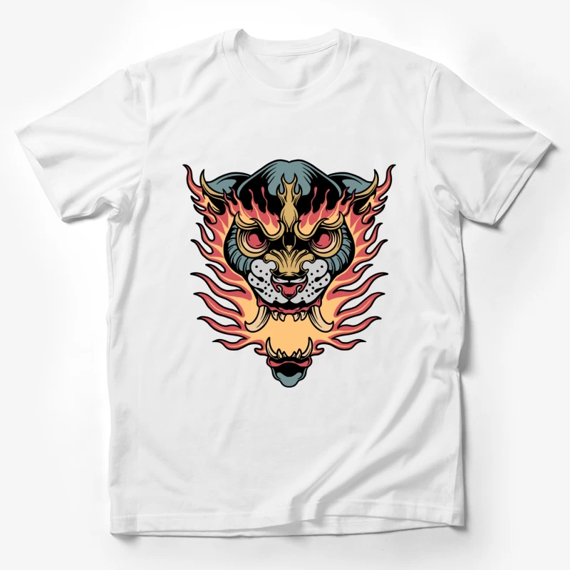 Flaming Tiger Head Design Male T-Shirt