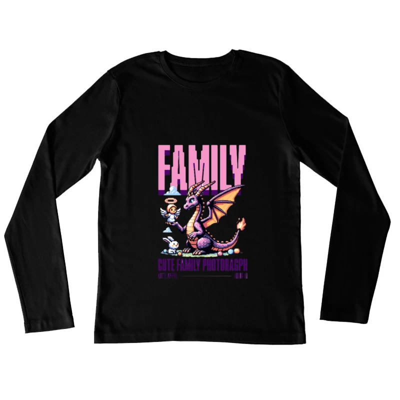 Photo de famille dragon avec ange gardien Femme Manches Longues T-Shirt