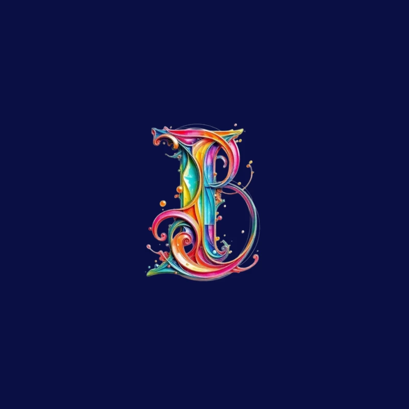 Ornate Rainbow Watercolor Letter B Typography Art Desk Mat