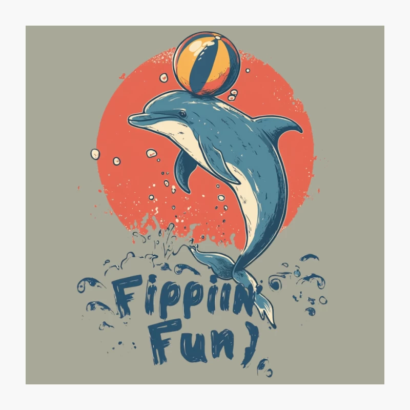 Playful Dolphin's Retro Summer Fun: Flipping with Beach Ball Pin