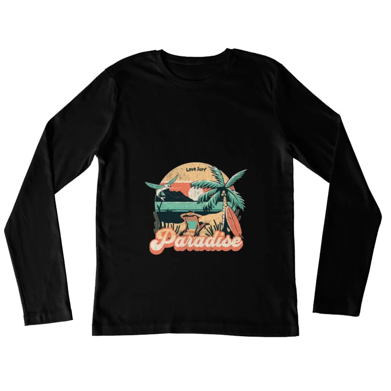 Paradies Surfstrand Illustration Damen Langarm T-Shirt