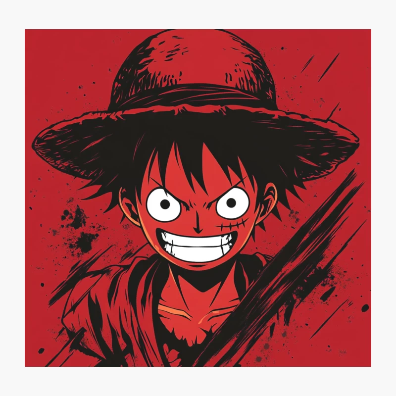 Iconic Anime Character with Straw Hat on Red Background Throw Pillow