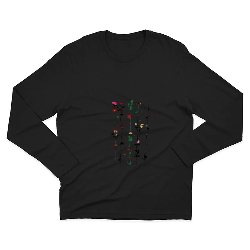 Bunte Blumenstiele vor schwarzem Hintergrund Herren Langarm T-Shirt