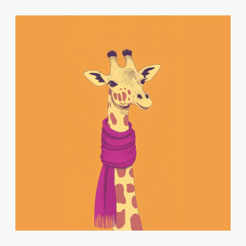 Whimsical Giraffe Illustration with Purple Scarf Pin