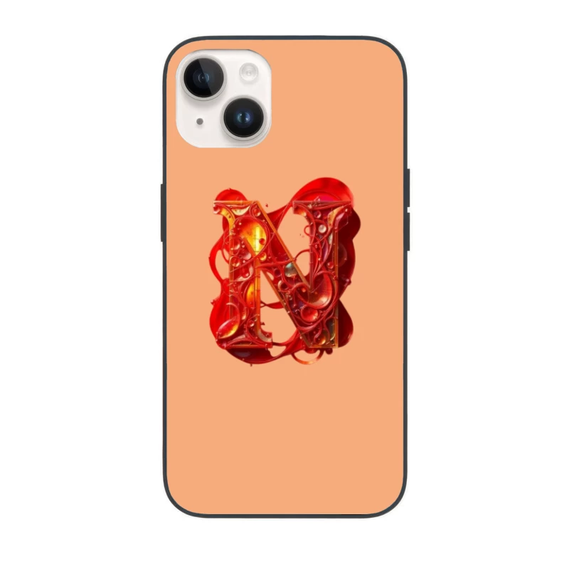 Abstract 3D Liquid Letter N in Vibrant Red iPhone Case