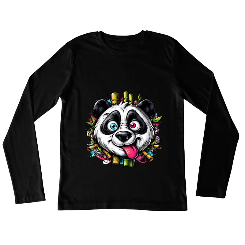 Panda joyeux avec bambou Femme Manches Longues T-Shirt