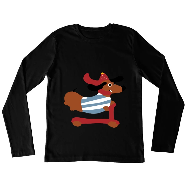 Spielzeughund mit Hut auf Roller Damen Langarm T-Shirt