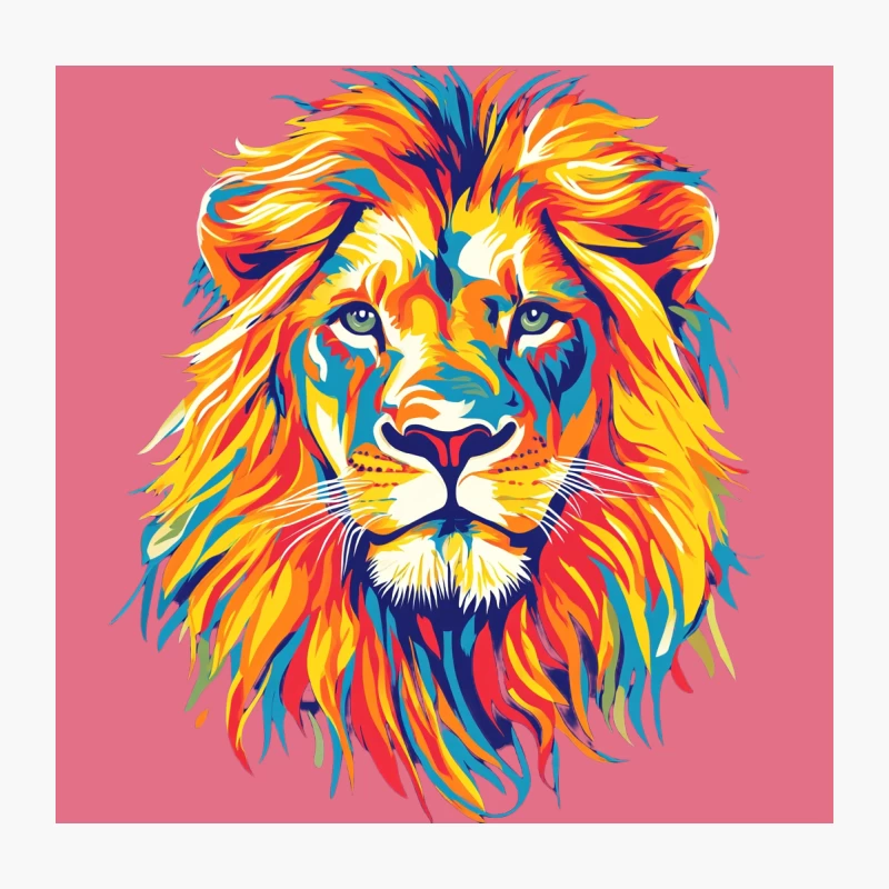 Vibrant Abstract Lion Art: Colorful Wildlife Painting Throw Pillow