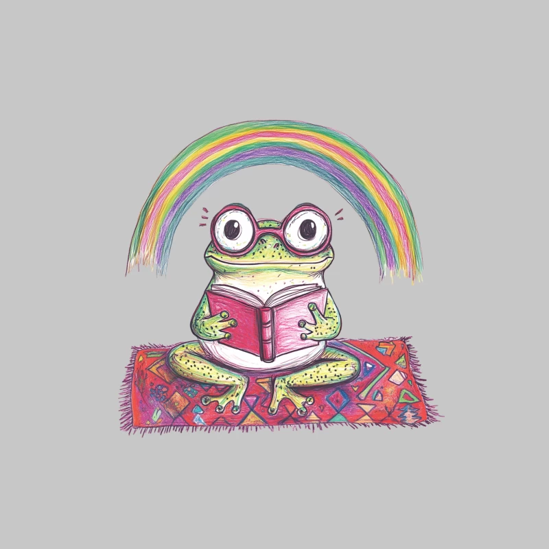 Whimsical Frog Reading Under a Rainbow Female Long Sleeve T-Shirt