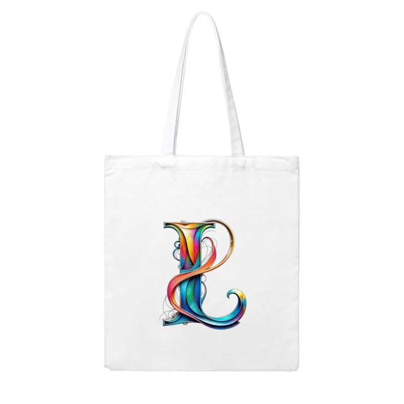 Ornate Rainbow Letter P with Decorative Swirls Cotton Tote Bag