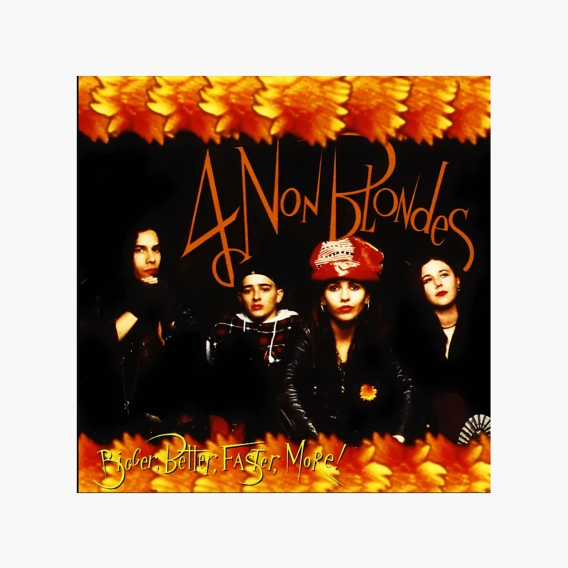 4 Non Blondes "Bigger, Better, Faster, More!" Album Cover Art with Orange Floral Border Cotton Tote Bag