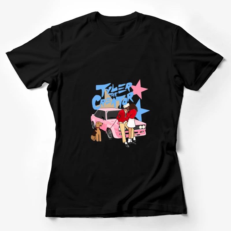 Scène romantique avec voiture et chien Femme T-Shirt