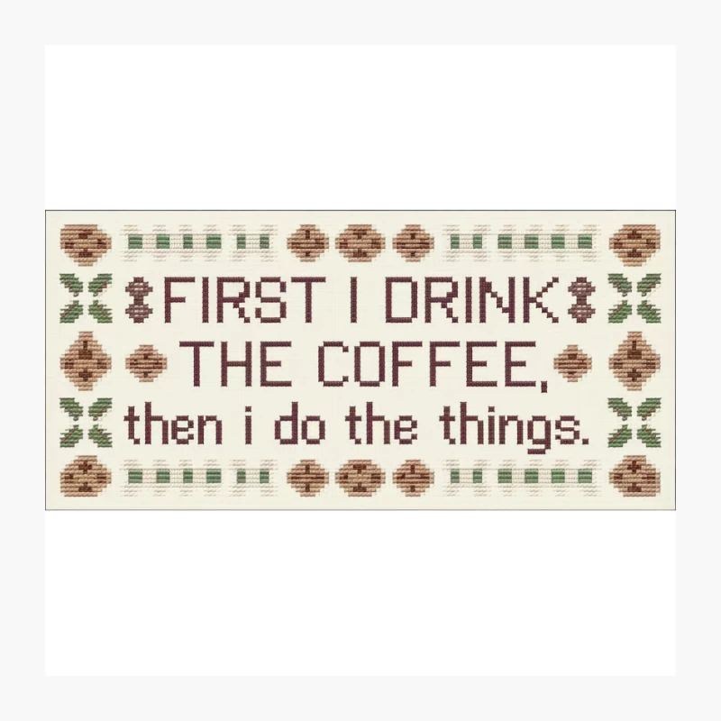 Humorous Cross-Stitch Coffee Quote Embroidery Pin