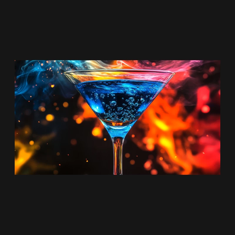 Vibrant Blue Cocktail with Colorful Smoke in Martini Glass Desk Mat