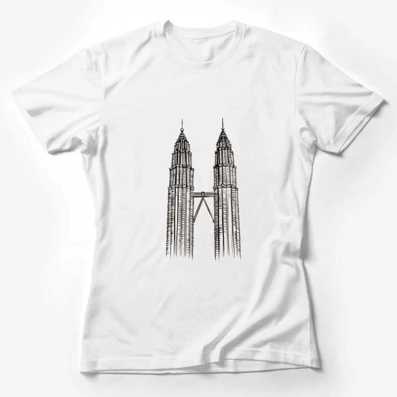 Line Drawing of Iconic Petronas Twin Towers in Kuala Lumpur Female T-Shirt