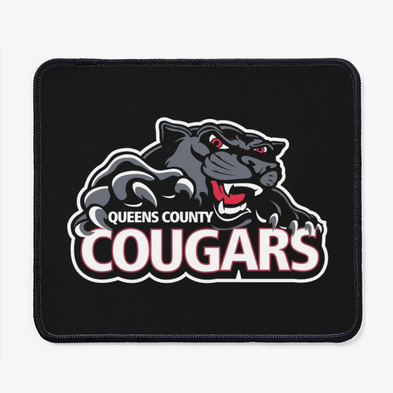 Queens County Cougars Sports Team Logo with Black Cougar Mascot Mouse Pad