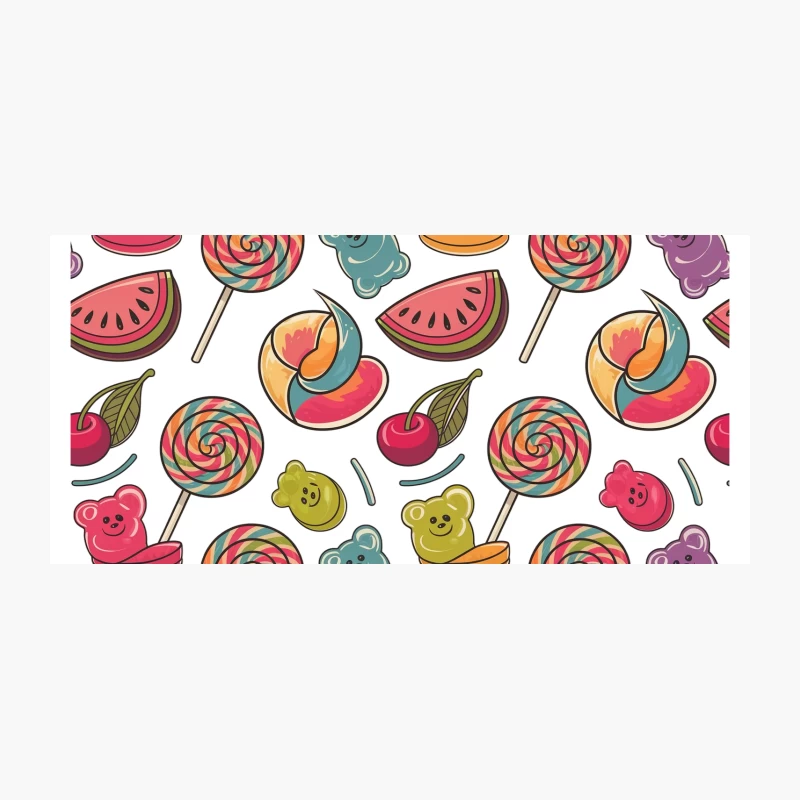 Colorful Sweet Treats Pattern with Candy and Fruit Coffee Mug
