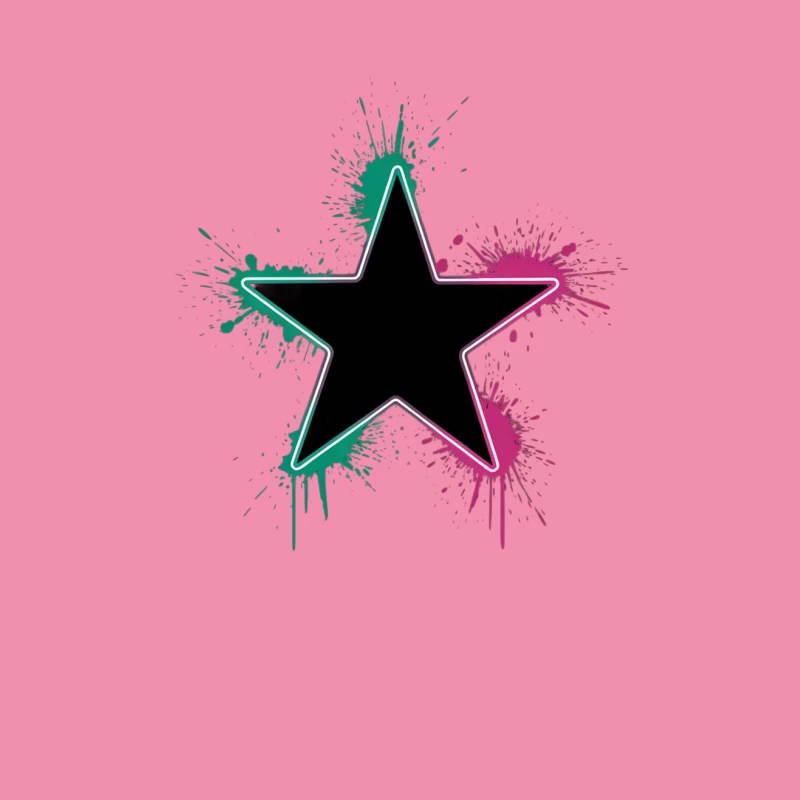 Neon Graffiti Star with Green and Pink Splash Female T-Shirt