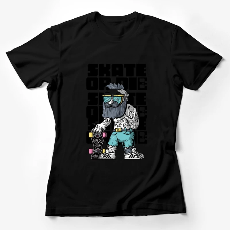 Hipster Skater Cartoon Illustration Damen T-Shirt