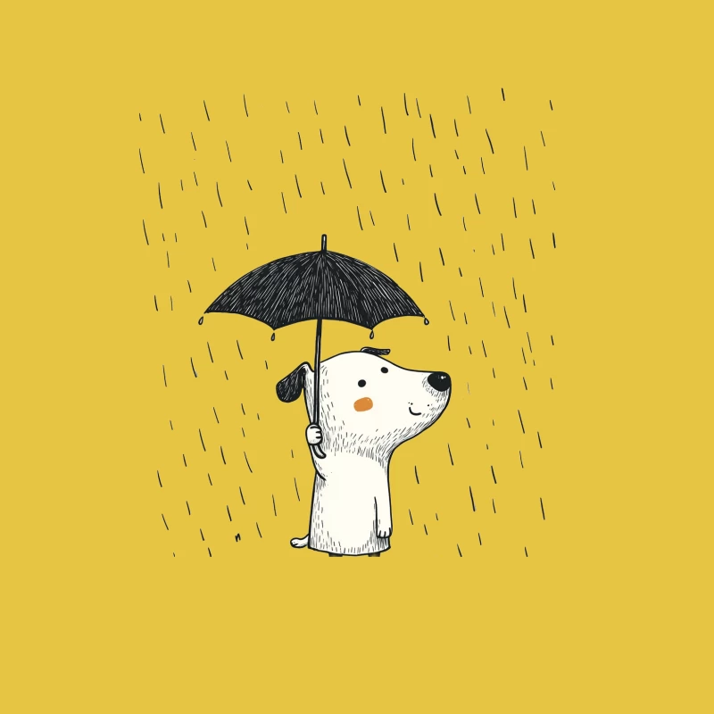 Cute Dog with Umbrella in the Rain Minimalist Illustration Female T-Shirt