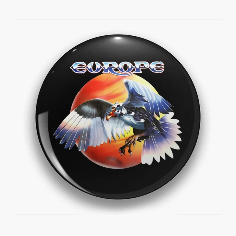 Europe Band Logo with Majestic Eagle Against Sunset Pin