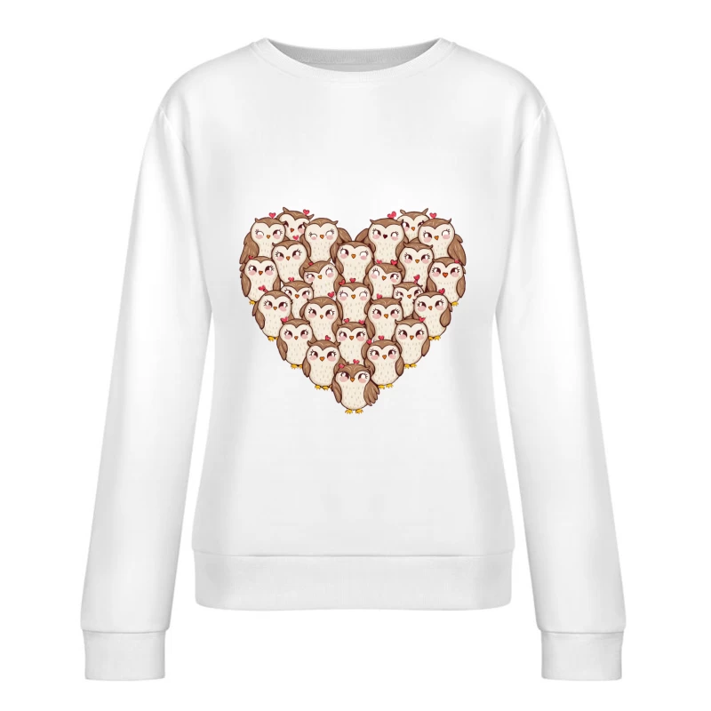 Cute Cartoon Owls in a Heart Shape Female Pullover Sweatshirt