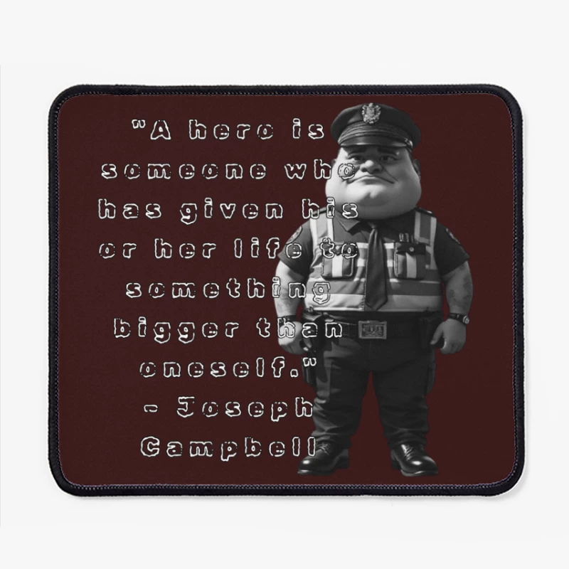 Police Officer Cartoon with Heroic Service Quote Mouse Pad