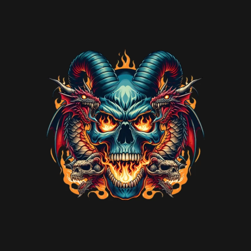 Dämonenschädel mit Drachen und Flammen Herren T-Shirt