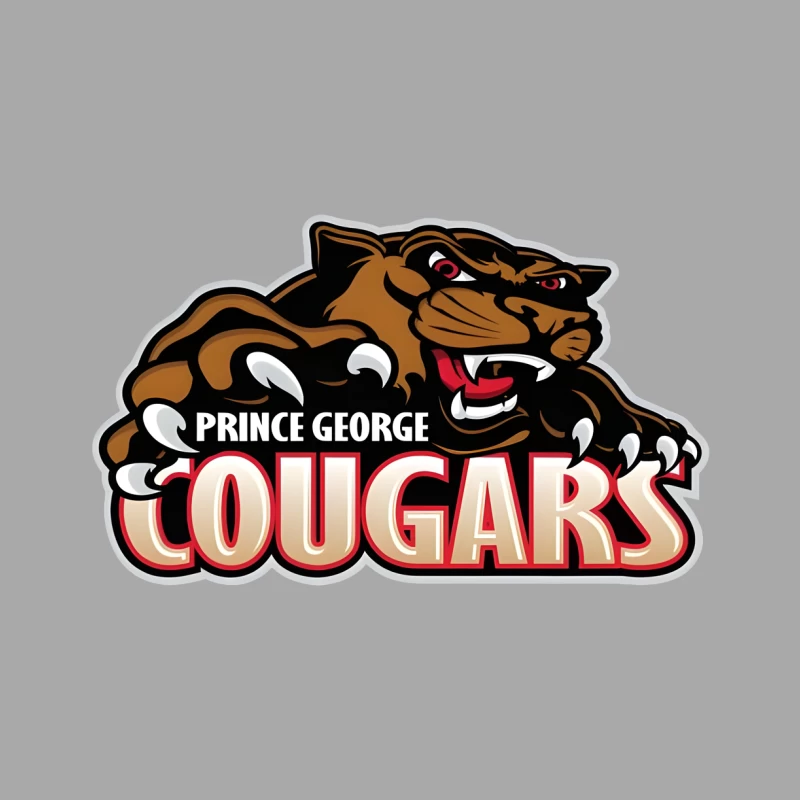 Prince George Cougars Sports Team Logo with Fierce Cougar Mascot Prince George Cougars Male Pullover Hoodie