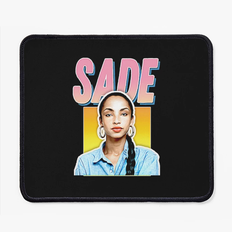 Stylized Pop Art Portrait with Pink "SADE" Text Mouse Pad