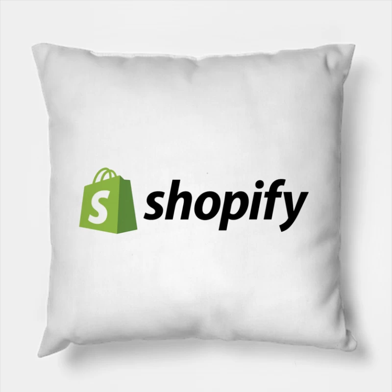 Shopify E-commerce Platform Logo with Green Shopping Bag Icon Throw Pillow