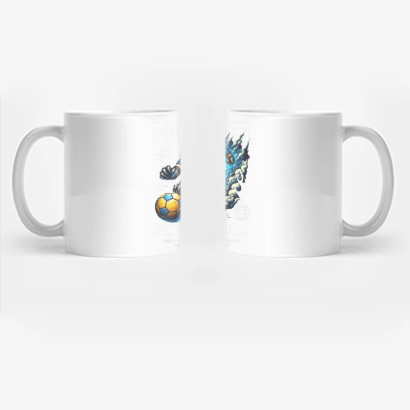 Robotic Soccer Player with Blue Armor in Dynamic Motion Coffee Mug