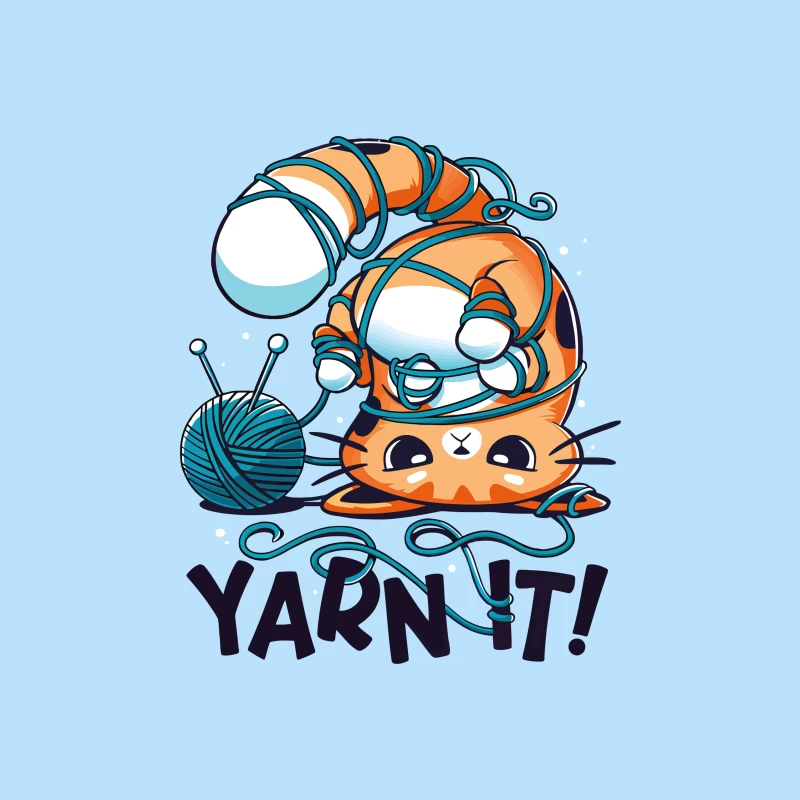 Yarn It! Whimsical Cat Illustration Throw Pillow