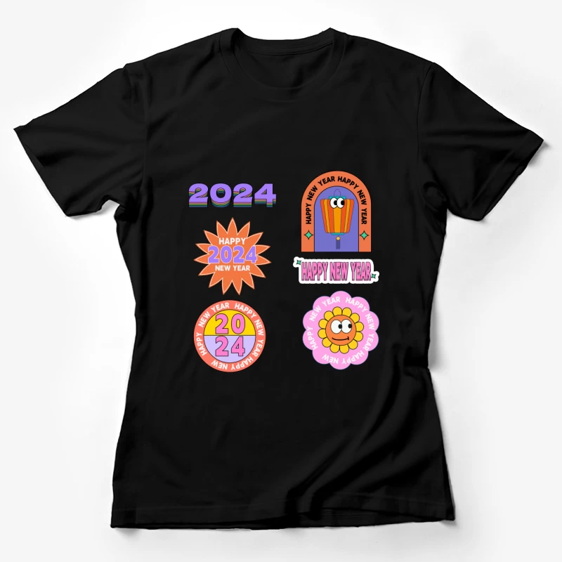 Fröhliches Neues Jahr 2024 mit bunten Grafiken Damen T-Shirt