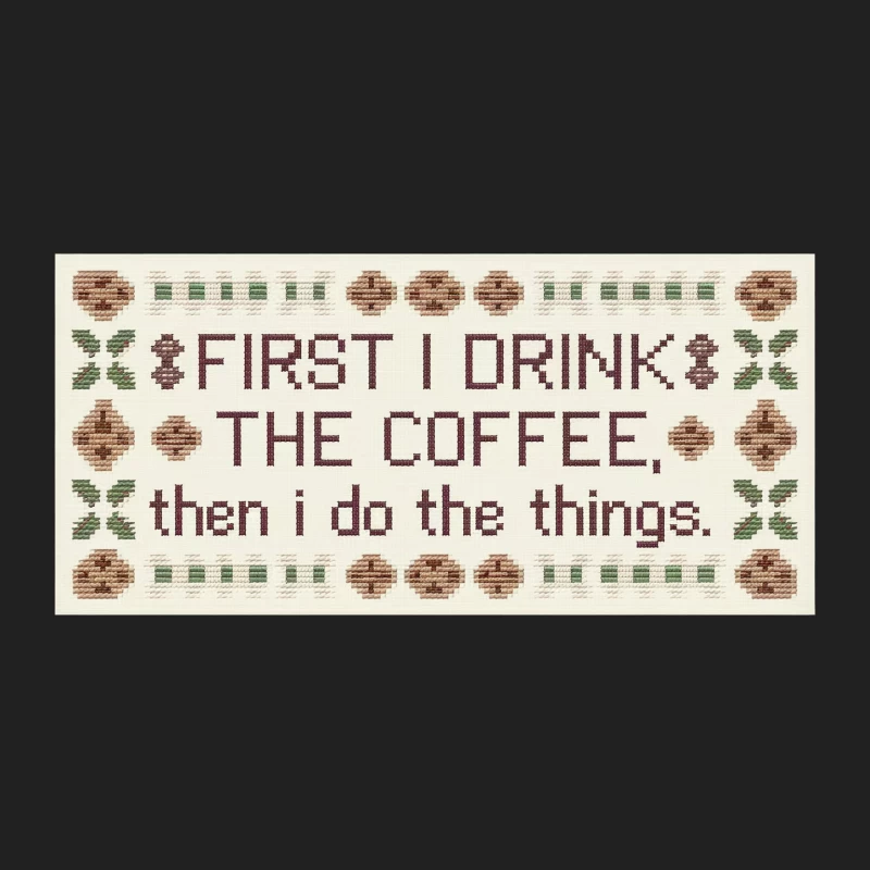 Humorous Cross-Stitch Coffee Quote Embroidery Bucket Hat
