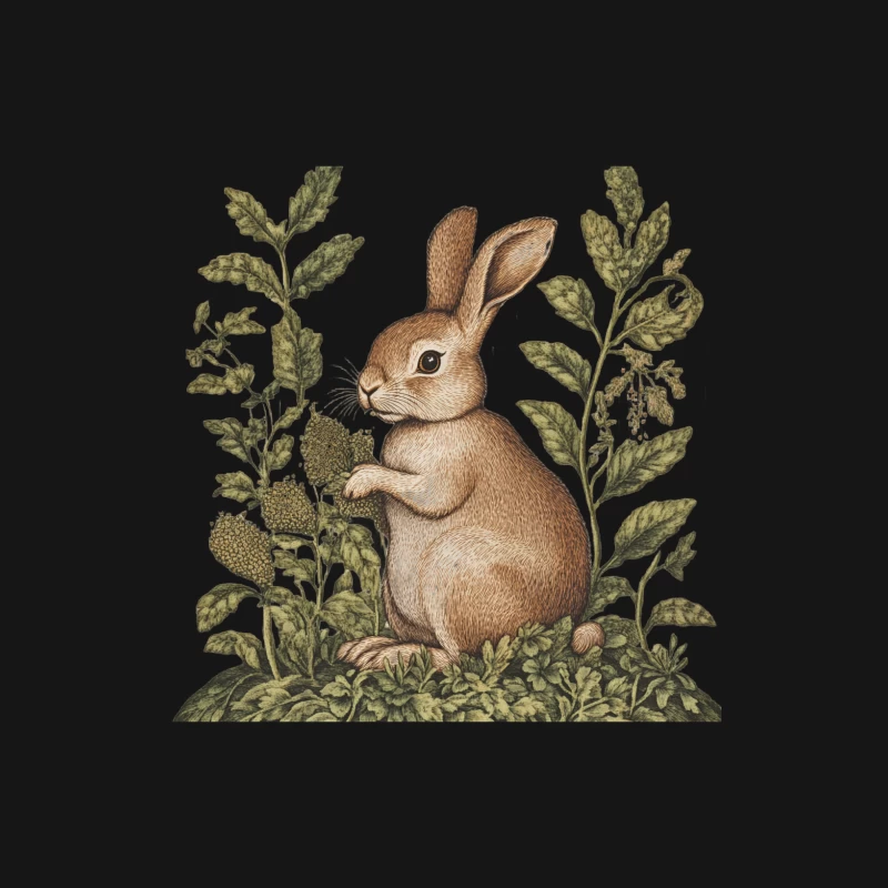Vintage Botanical Illustration of a Rabbit in Nature Male Long Sleeve T-Shirt