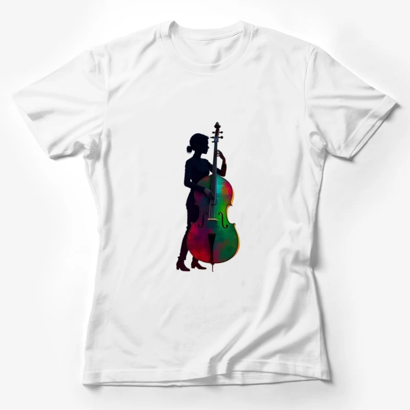 Colorful Silhouette of a Woman with a Cello Female T-Shirt