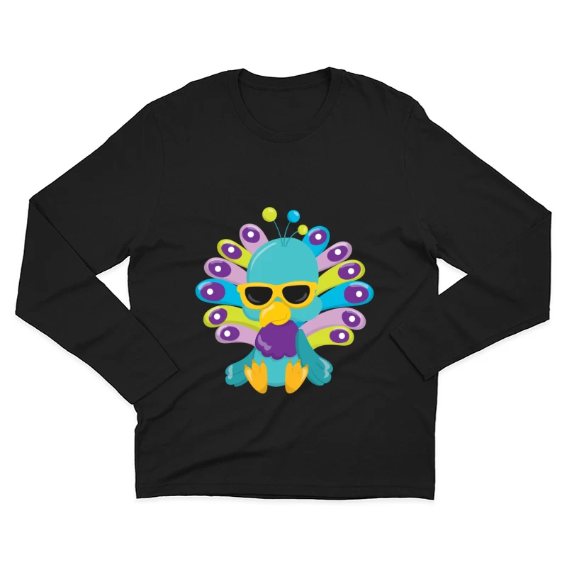 Paon coloré avec lunettes de soleil Homme Manches Longues T-Shirt