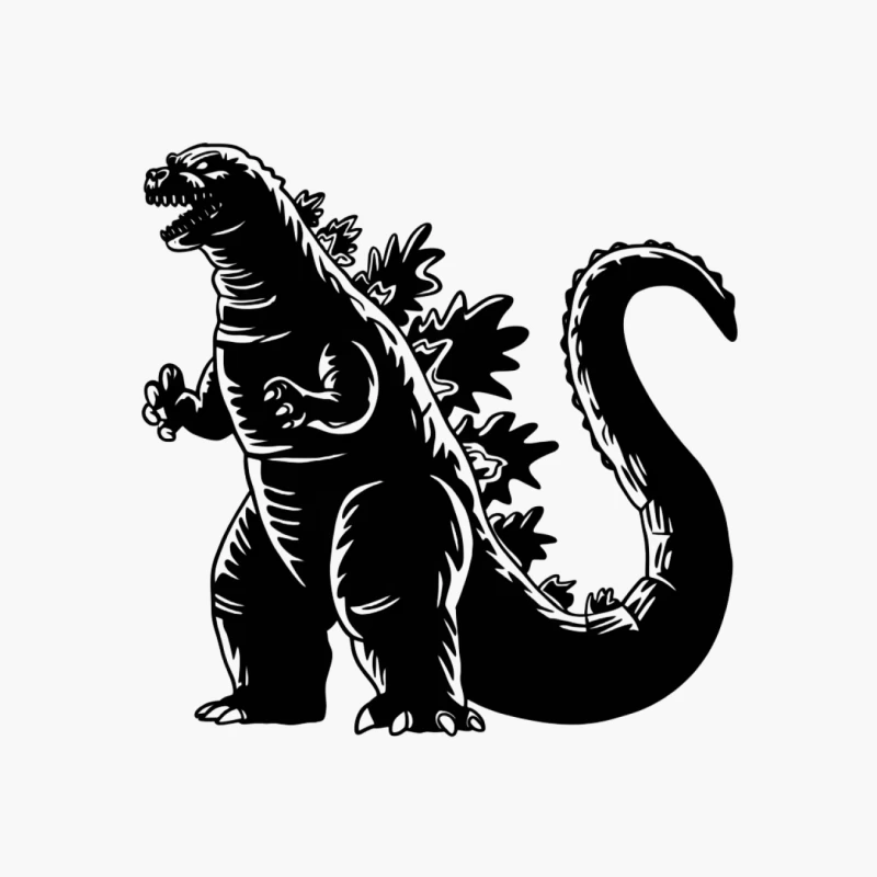 Black and White Godzilla Silhouette: Iconic Kaiju Monster Illustration Cotton Tote Bag