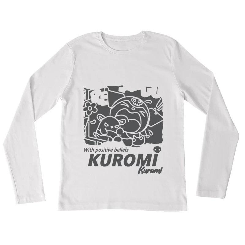 Kuromi und Freunde mit Blumen Damen Langarm T-Shirt