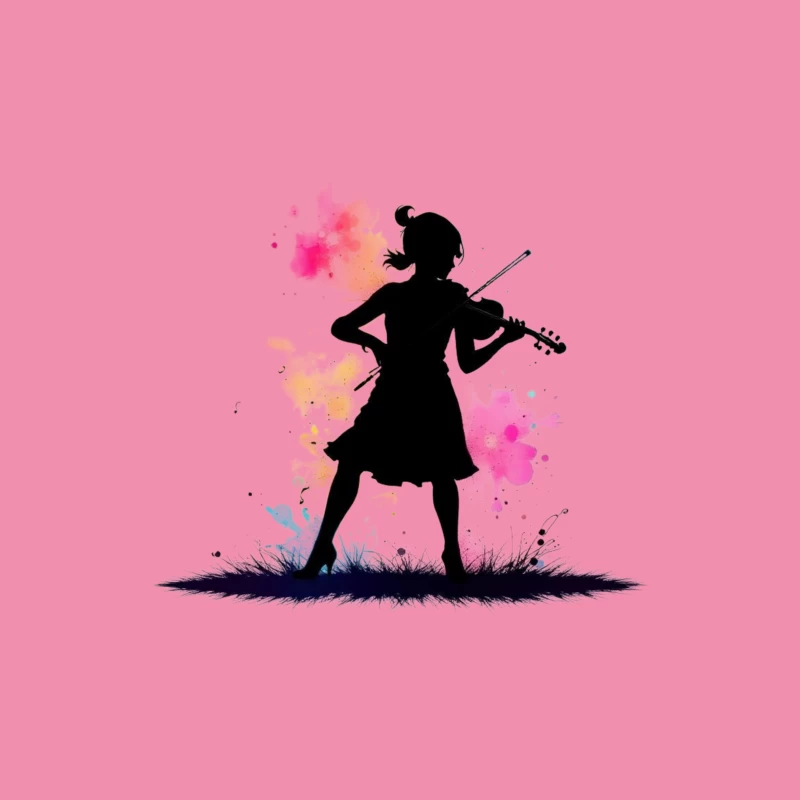 Colorful Silhouette of a Girl Playing Violin Male T-Shirt
